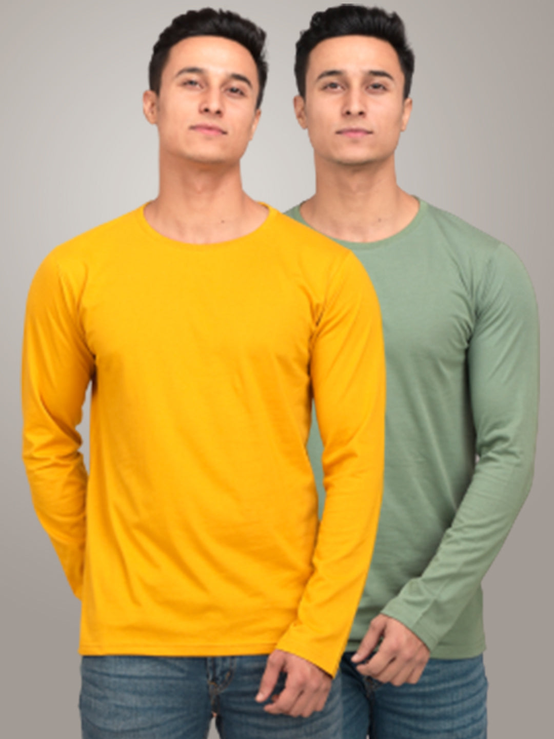 Pack Of  Plain Light Green And Yellow Full Sleeves T-Shirts