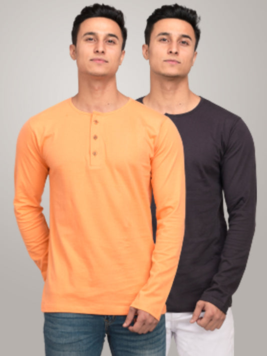 PACK OF 2 PLAIN GREY AND PEACH FULL SLEEVES HENLEY