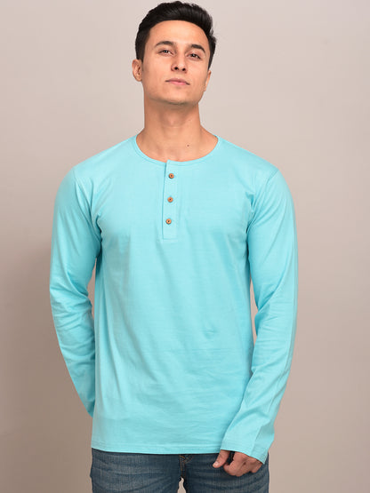 PACK OF 3 PLAINS PEACH AQUABLUE YELLOW FULL SLEEVES HENLEY