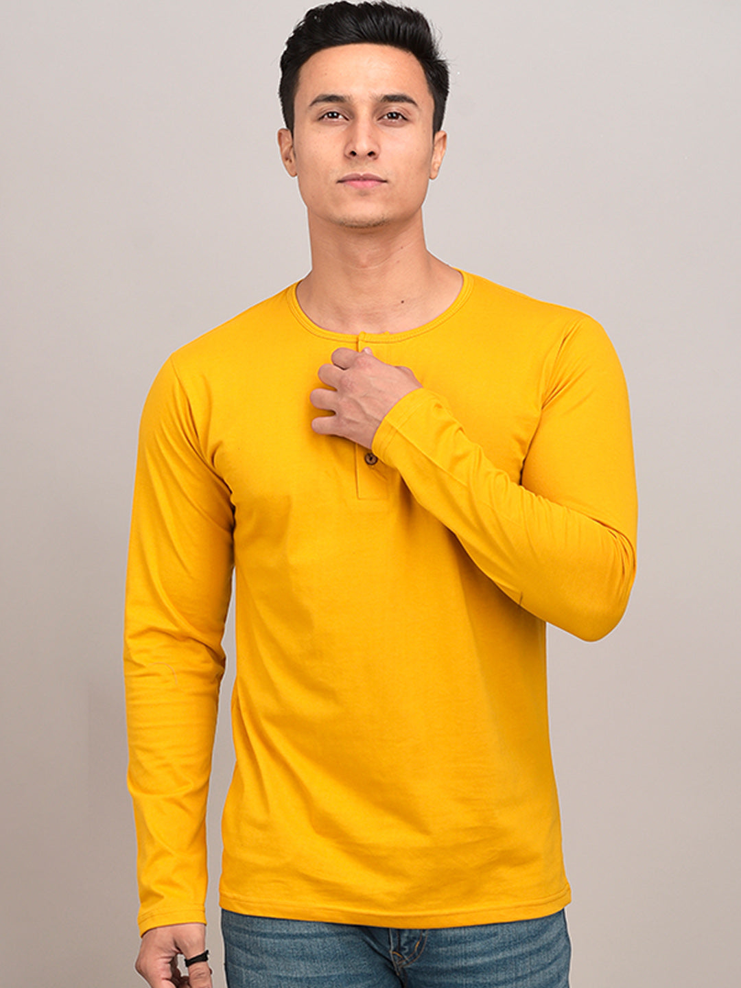 PACK OF 3 PLAINS PEACH AQUABLUE YELLOW FULL SLEEVES HENLEY
