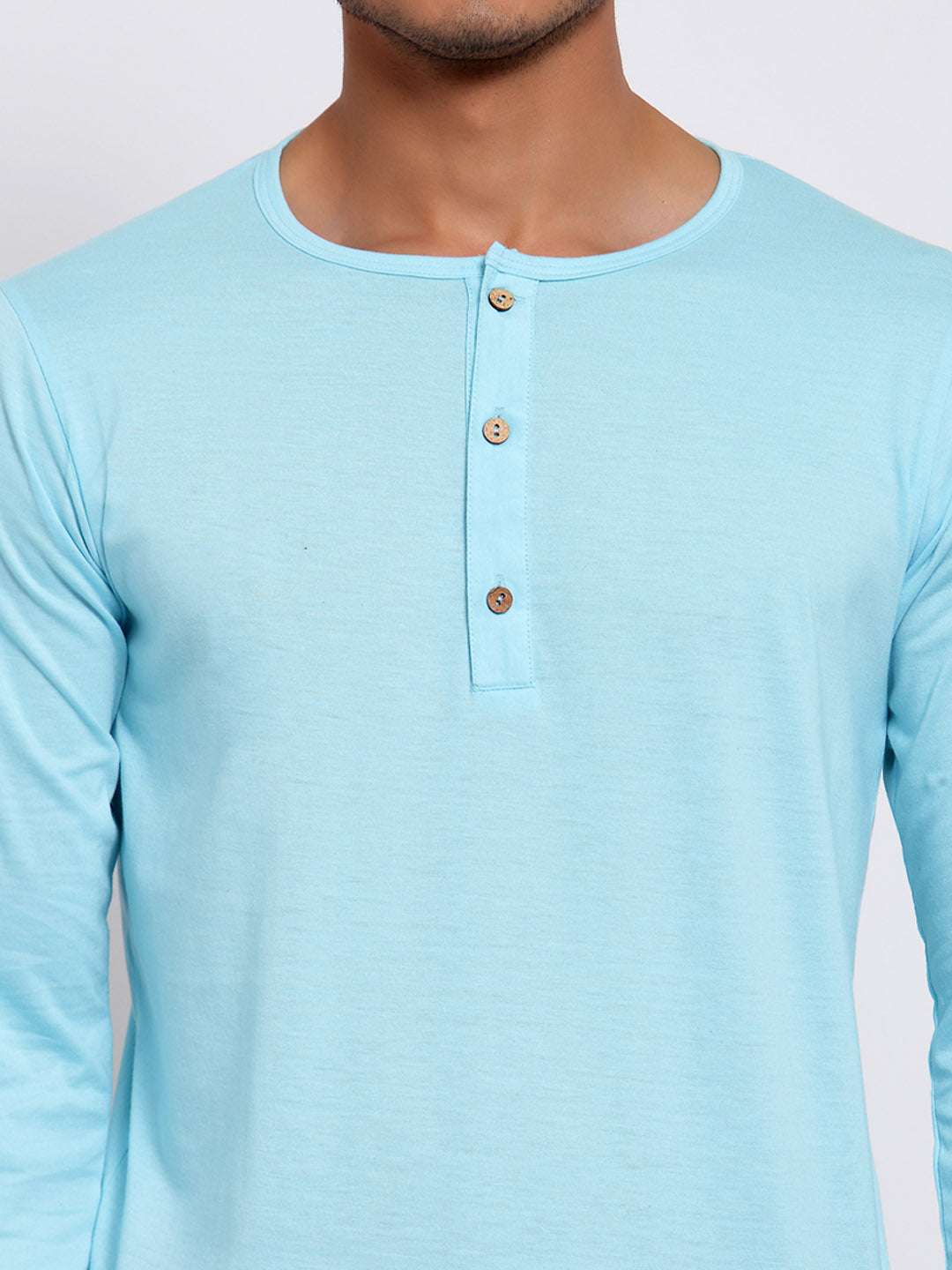 PLAIN AQUA BLUE FULL SLEEVES HENLEY