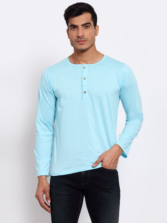 PLAIN AQUA BLUE FULL SLEEVES HENLEY