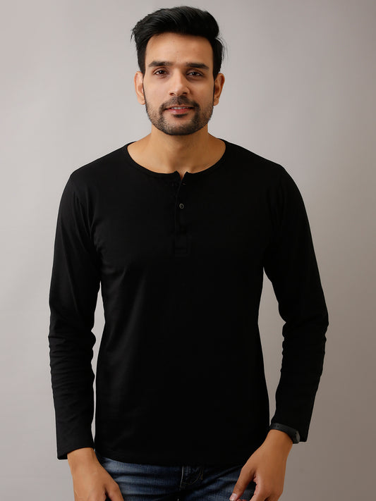 PLAIN BLACK FULL SLEEVE HENLEY