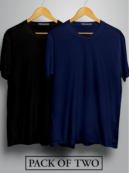 PLAIN HALF SLEEVES PACK OF TWO BLACK AND BLUE T-SHIRTS