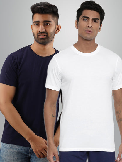 PLAIN HALF SLEEVES PACK OF TWO BLUE AND WHITE T-SHIRTS
