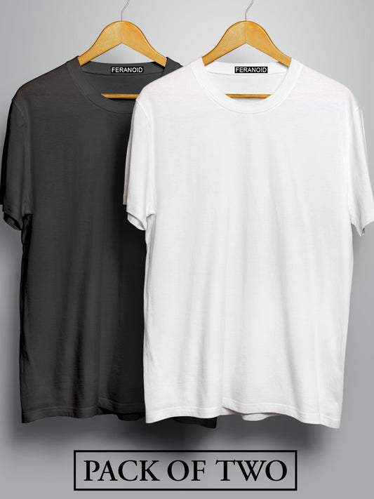 Plain Half Sleeves Pack Of Two Grey And White T-Shirts