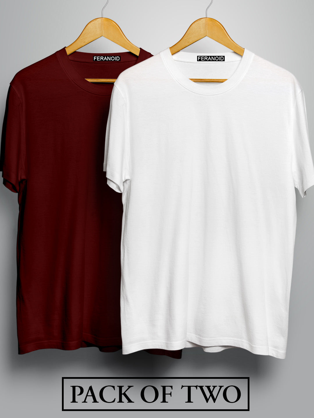 PLAIN HALF SLEEVES PACK OF TWO MAROON AND WHITE T-SHIRTS