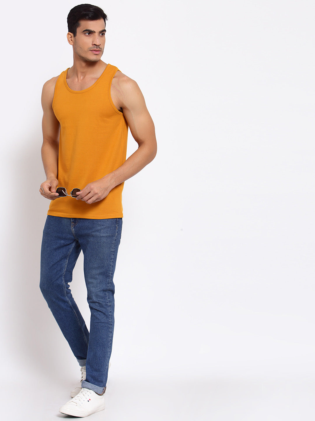 Plain Mustard Sleeveless T-Shirt