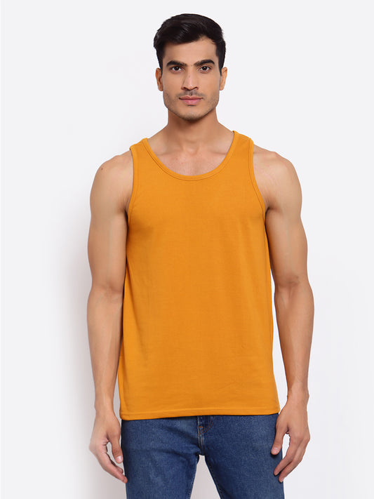 Plain Mustard Sleeveless T-Shirt