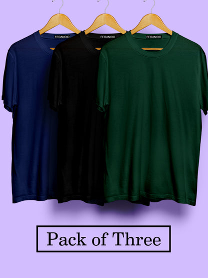 Plain Pack Of 3 T-Shirts : Blue Black Green