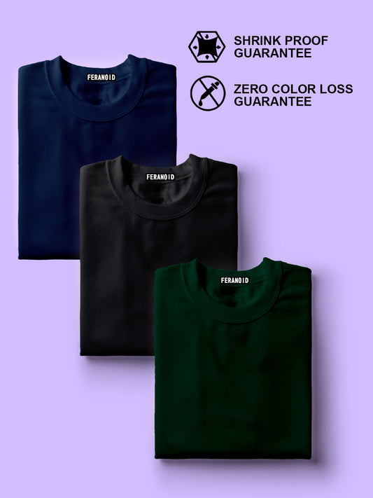 Plain Pack Of 3 T-Shirts : Blue Black Green