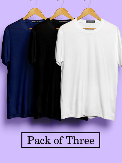 Plain Pack Of 3 T-Shirts : Blue Black White