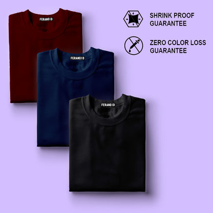 Plain Pack Of 3 T-Shirts : Maroon Blue Black