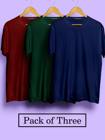 Plain Pack Of 3 T-Shirts : Maroon Green Blue