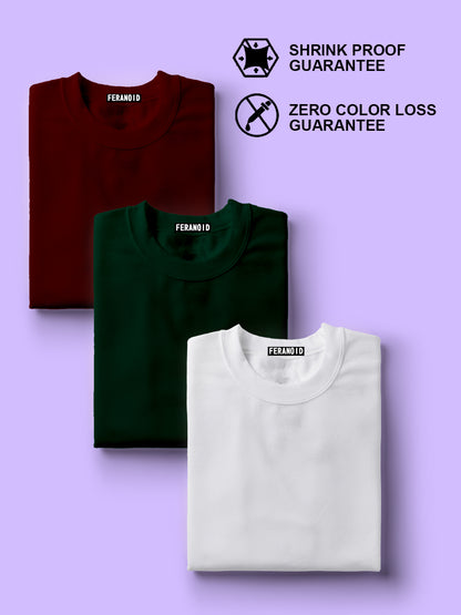 Plain Pack Of 3 T-Shirts : Maroon Green White