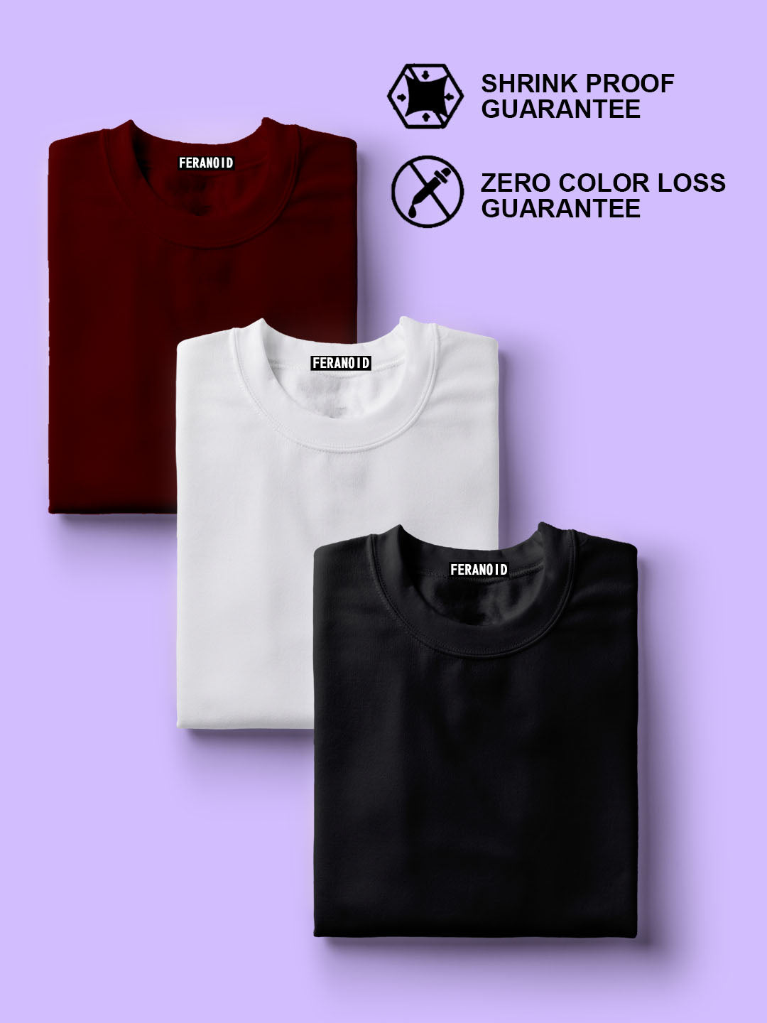 Plain Pack Of 3 T-Shirts : Maroon White Black