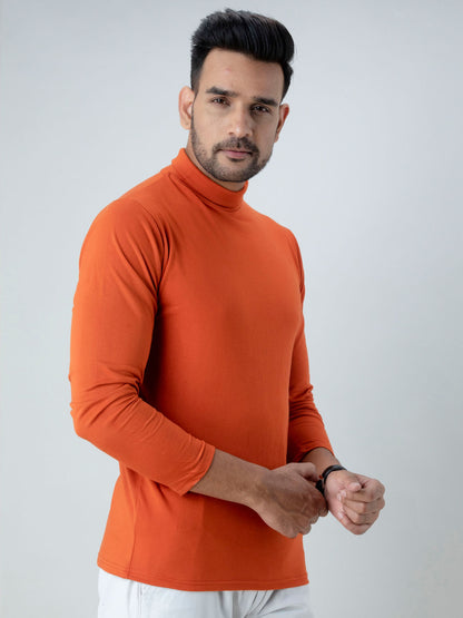 Plain Rust Brown High Neck Full Sleeves T-Shirt