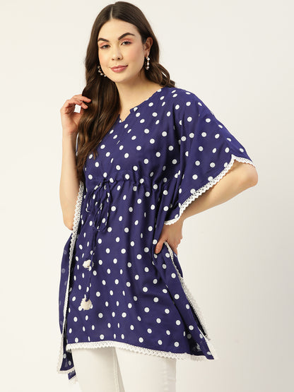 WOMEN BLUE RAYON PRINTED KAFTAN TUNIC