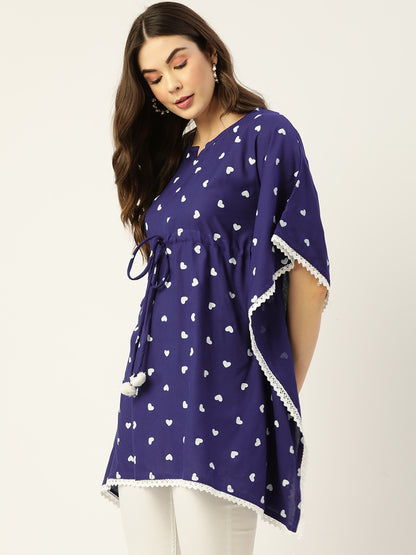 WOMEN BLUE RAYON PRINTED KAFTAN TUNIC