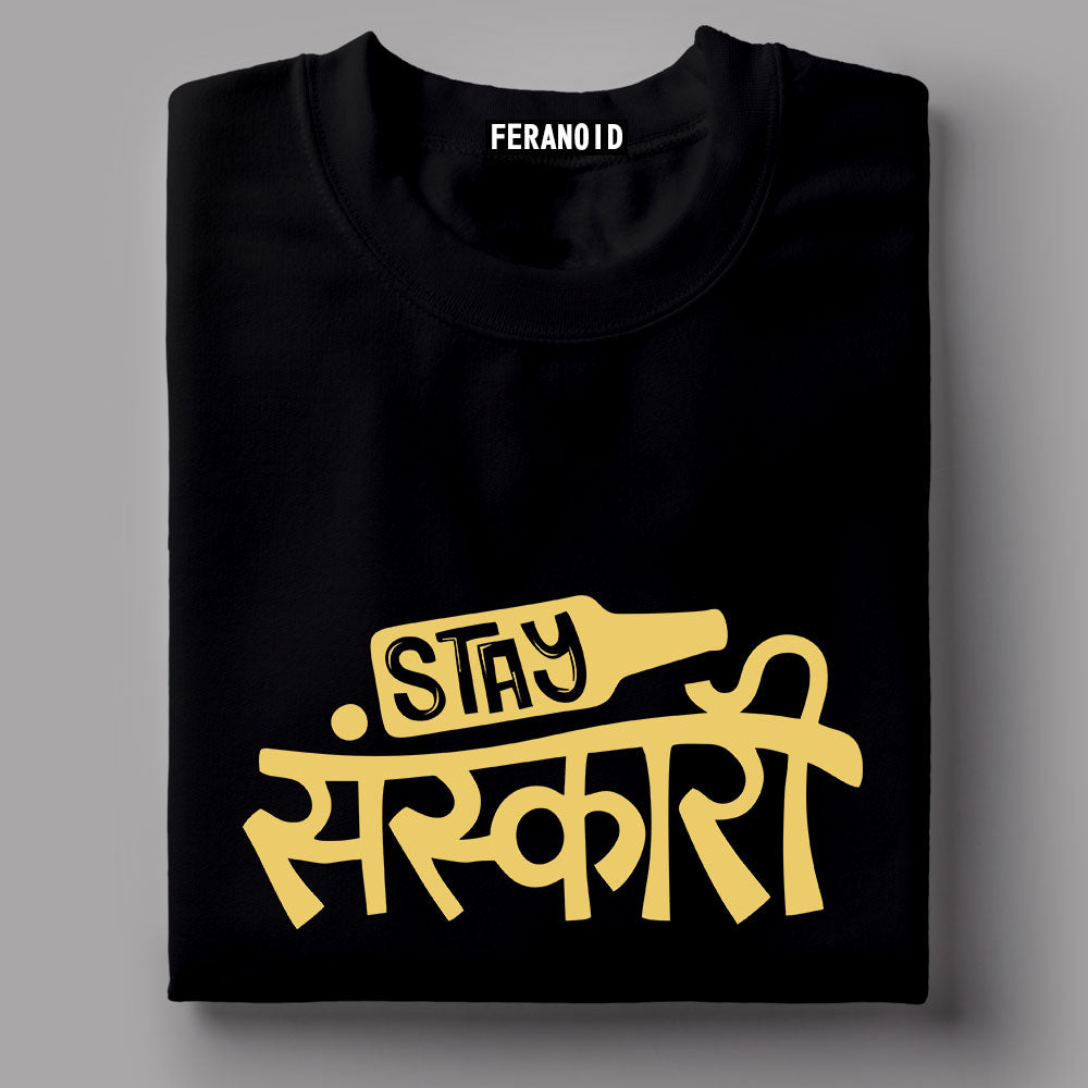 Stay Sanskari Black T-Shirt