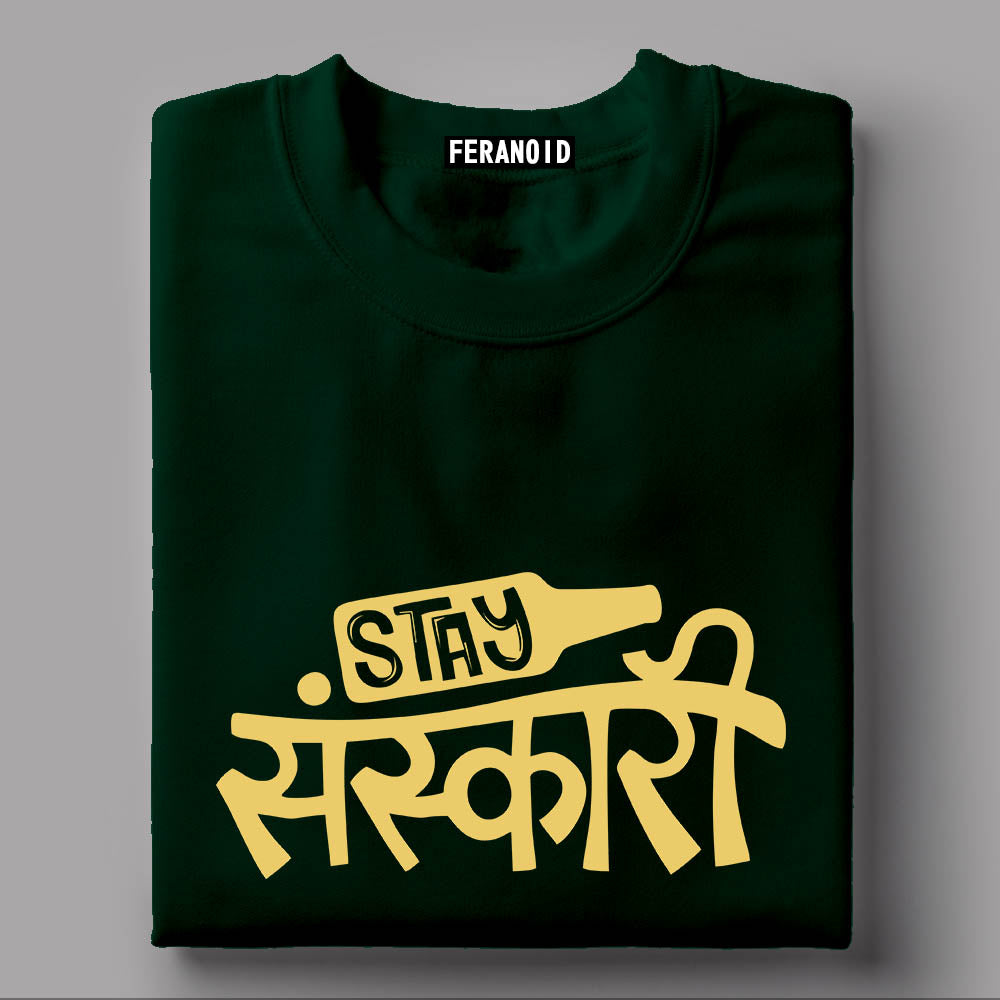 Stay Sanskari Black T-Shirt