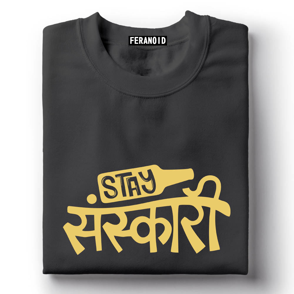 Stay Sanskari Black T-Shirt