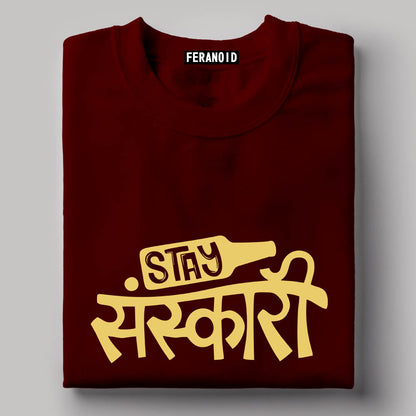 Stay Sanskari Black T-Shirt