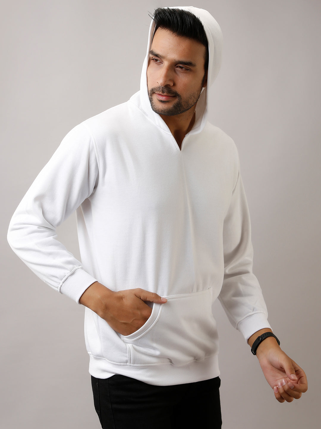 WHITE SOLID HODDIE