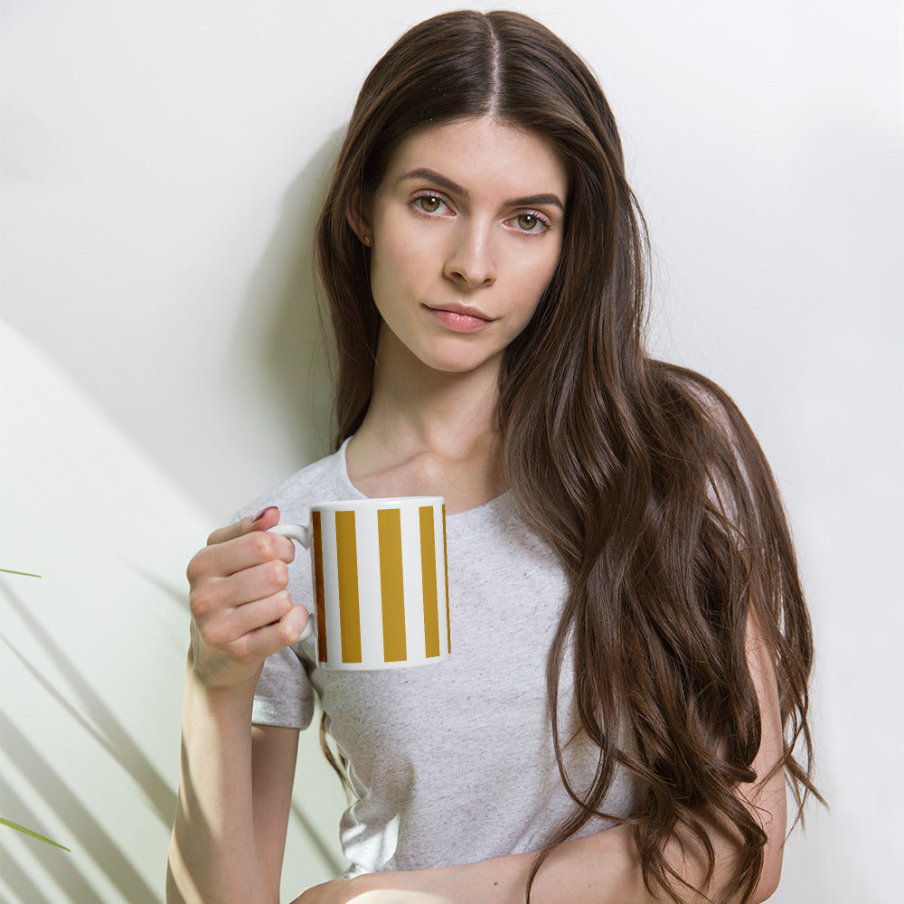 YELLOW WHITE STRIPS COFFEE MUG